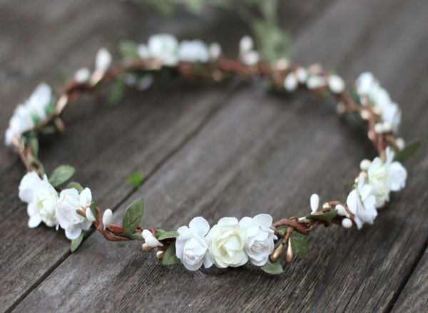 Ivory and White Flower Crown Gold Bridal Floral Crown Headpiece Greenery